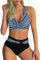 Adigaber Women's Two Piece Swimsuits Criss Cross Top Bikini High Waisted Bottom Tummy Control Bathing Suits Vintage Print Swimwear