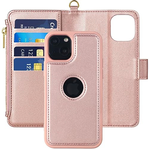 Vkooer Custodia iPhone 15 PRO Max 6.7'' (2in1) Cover Pelle Premium [Magnetico Staccabile] [Blocco RFID] Custodia Robusta e Protettiva con Slot per Schede, Cerniera - Oro Rosa