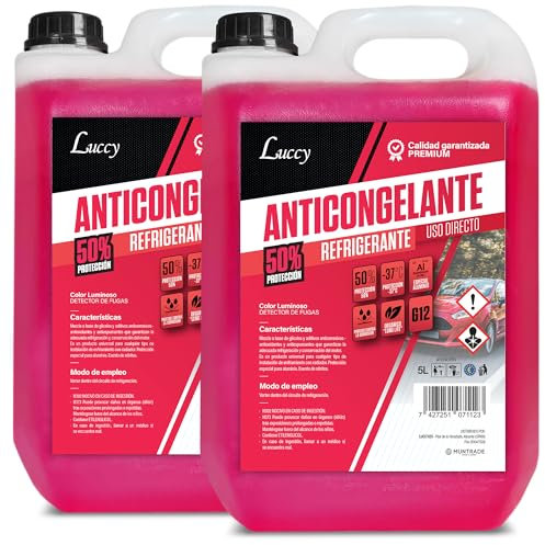 LUCCY Anticongelante Coche G12 50% Protección -37ºC Rojo - 10 Litros - Líquido Refrigerante Profesional para Vehículos Fórmula Orgánica Long Life
