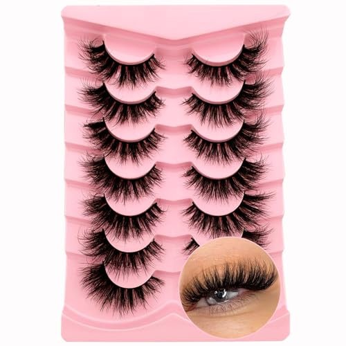 7 paires de Faux cils 3D Oeil de Chat, Volume moelleux Curly Cat-Eye Cils artificiels Look Naturel, Réutilisables Faux cils de maquillage faits main(Z31)