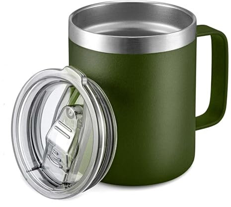 SCJHMY Edelstahl Tasse 350ml Thermobecher mit Henkel | Kaffeetasse doppelwandig isoliert | Hält Stunden Heiß oder Kalt | Tassen Set für Camping & Outdoor| Thermo Kaffee Becher (Grün)