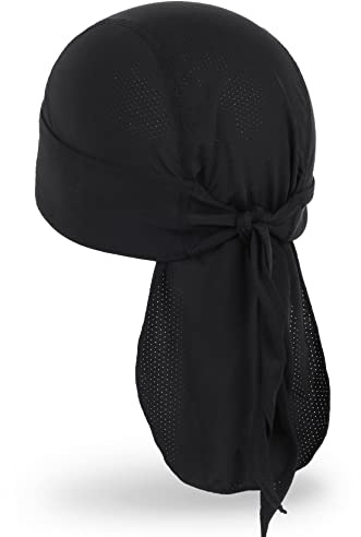 MELASA Cycling Bandana Skull Cap, Cooling Durag Helmet Liner, Sweat Head Scarf Running Hat Beanie for Men Cycling Motorcycle Running(Black)