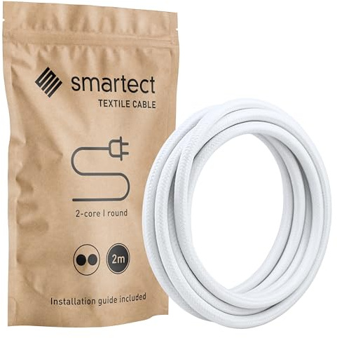 smartect Braided Cable 2 Core (2 x 0.75mm²) White, 2 Metres | Vintage Electrical Cable, Fabric Electrical Wire for your DIY Project