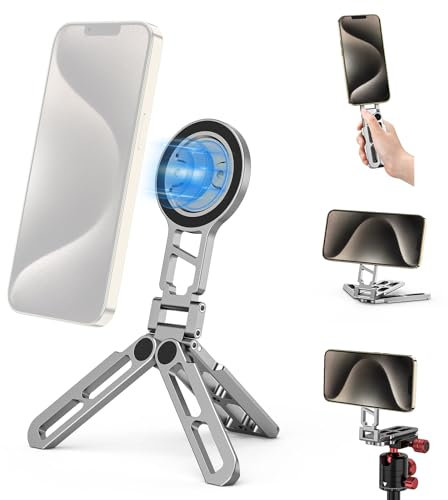 Magnetic Pocket Phone Tripod,Foldable Tripod Mount,Smartphone Holder Desk Stand,Handle Stick with Arca-Swiss,Cold Shoe Mount for iPhone 17/16/15/14/13/12,Video,Vlog,Travel