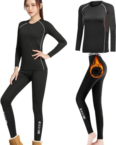 Lancry Women Thermal Base Layer for Ski, Quick Dry Plush Lined Compression Clothing and Leggings for Ladies Winter Gym Sport Warm