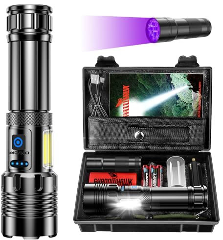 Shadowhawk Linternas LED Alta Potencia Recargable 500000 Lúmenes - 30W XHM90.2 Linterna Potente Pilas 7 Modos con luz COB & USB Largo Alcance Tactica Militar, IP67 Flashlight para Emergencia Camping