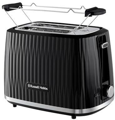Russell Hobbs Tostapane 2 fette, 6 gradi di doratura, con Pinze, Scongela, Riscalda, Cancella selezione, Vassoio raccogli briciole, Riscalda panini incluso, esterno testurizzato, Eden Nero 27371-56