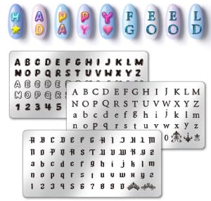 PH PandaHall 3pcs Letter Number Nail Stamping Plates, 3 Styles Alphabet Nail Stamper Typeface Nail Art Stencils Print Nail Stencils Stainless Steel Nail Image Plate for Nail Art Design Manicure Salon
