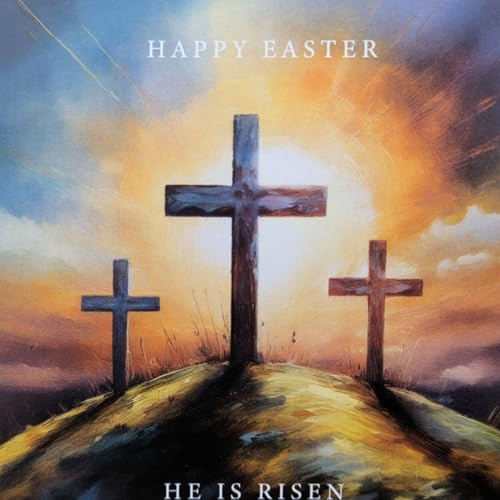 Religious Easter Cards – Set of 8 | Christian Easter Greeting Cards with Cross Crucifix Design | Includes Envelopes | 210 GSM | 12 x 12 cm