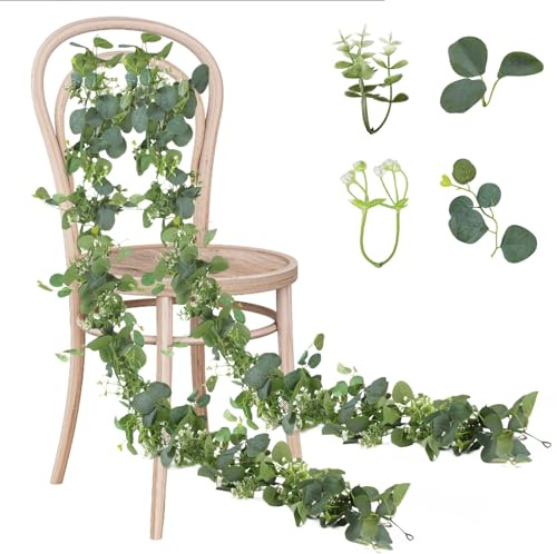 Neerow Künstliche Eukalyptus Girlande, 2 Stück Eukalyptus Deko Hängend Grüne Blätter Deko, Blätter Girlande für Hochzeit Party Garten Festival Dekorationen (1,8m)