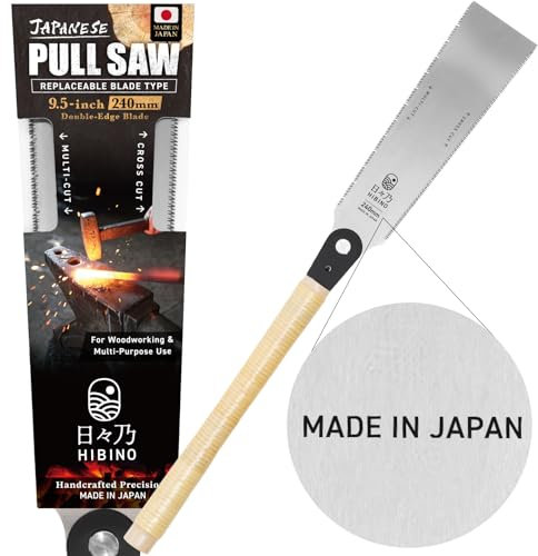 HIBINO Ryoba - Sega a trazione giapponese, 240 mm, denti a taglio trasversale, lama leggera a doppio taglio per coda di rondine, tenoni e lavorazione del legno, lama sostituibile, montaggio semplice