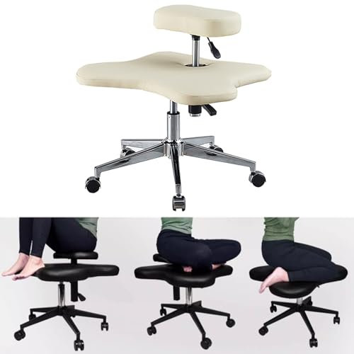 LULUMAIC Ergonomischer Kniestuhl, Stuhl mit gekreuzten Beinen, Meditationsstuhl mit Rollen, reduziert Rücken- und Nackenbelastung, für Zuhause und Büro (Beige Einheitsgröße)