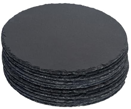 Argon Tableware Runden Tischsets aus Schiefer - 30cm - 12x Groß Natürlich Schwarz Stein Essen Tisch Abendessen Portion Planke Teller Ort Matten Sätze