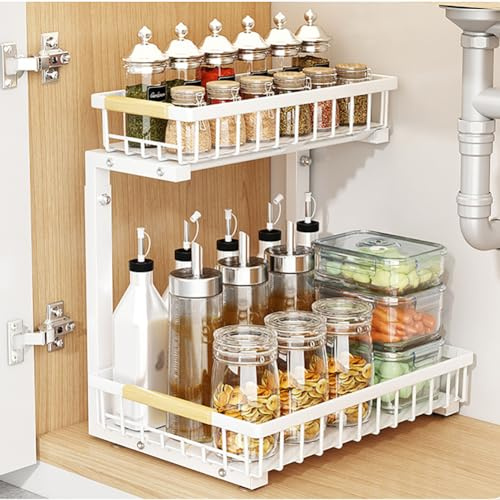 Zstar 2 Etagen Küchenschrank Organizer, L Form Höhenverstellbares SpüLschrank Organizer, Gewürzregal Stehend Küchen Organizer Unter Waschbecken Regal, Unterschrank Putzmittel Organizer für Küche,Sink