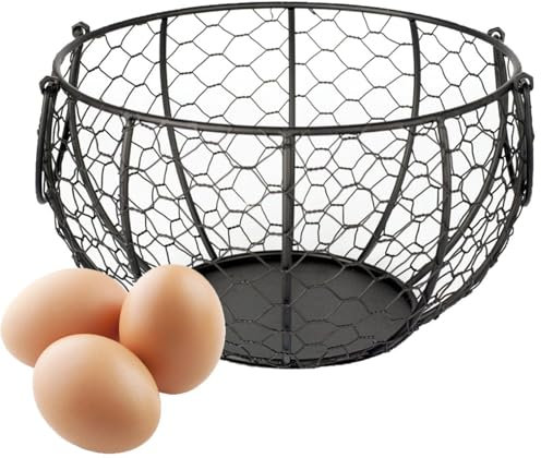 Canasta de recolección de huevos: cesta de huevo de alambre de metal, organizador de almacenamiento de huevos de pollo al estilo de granja, cesta de usos múltiples para huevos frescos, frutas, verdura