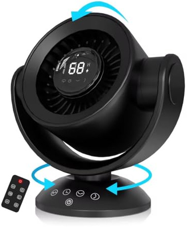 SECHKISS Desk Fans for Bedroom，Air Circulator Fan，90°Vertical +120°Auto Oscillating,100 Speeds, 10H Timer, Quiet Fan,Digital Display Rechargeable USB, with Remote, for Home, Office（Black）