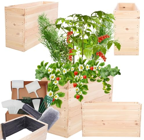 MODO24 Hochbeet Holz, Blumenkasten, Gartenbeet, 54x103x30 cm, Natur | Robuster Pflanzkübel & Blumenbeet für Garten, Terrasse & Balkon, Hochbeet für Gemüsegarten, Naturholz Holzbeet Anzuchtbeet