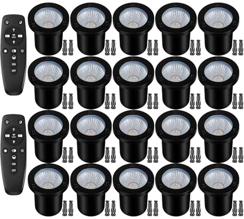 Motrackcao 2700K-6500K Dimmable Landscape Well Lights, Low Voltage Outdoor In-Ground Lighting IP67 Waterproof with Memory Function, 12-24V Landscape Lighting for Garden Pathway Yard (20 Pack)