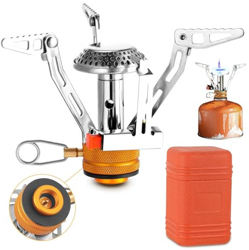 Camping Gas Stove, Portable Windproof Backpacking Burner Cooking Stoves 3000W Camping Stove with Carry Box for BBQ Outdoor Cooking Hiking Fishing Picnic