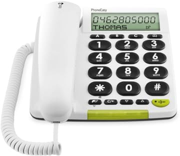 Doro PhoneEasy 312 Bordstelefon med stora knappar för äldre – Sladdtelefon – Hjälpmedel – Hörselhjälpmedelskompatibel – Vit