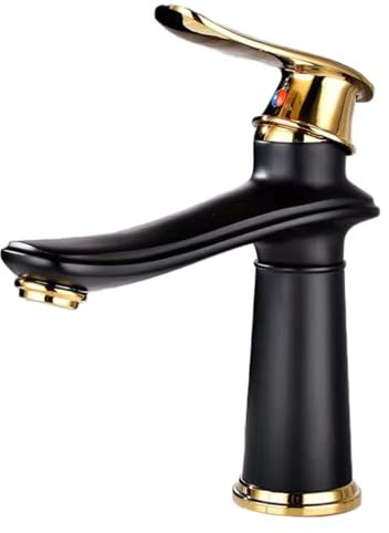 XSDSM Retro Badarmatur Waschbecken Waschtischarmatur Einhebelmischer Waschbecken Heiß und Kalt für Unterbauwaschbecken Einloch,Schwarz und Golden