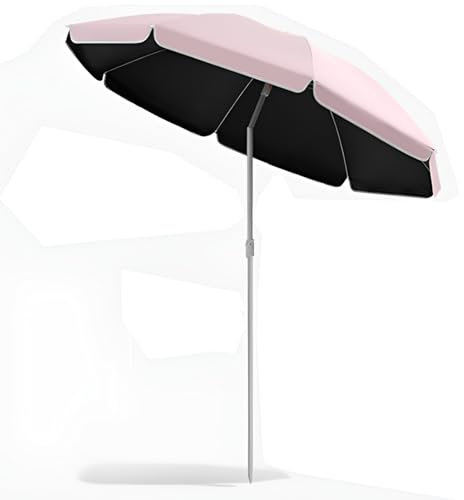 Small Beach Parasol Umbrella 180cm/220cm/240cm/260cm, Portable Tilting Garden Parasol, UV Protection, Waterproof(Pink,240cm(8ft))