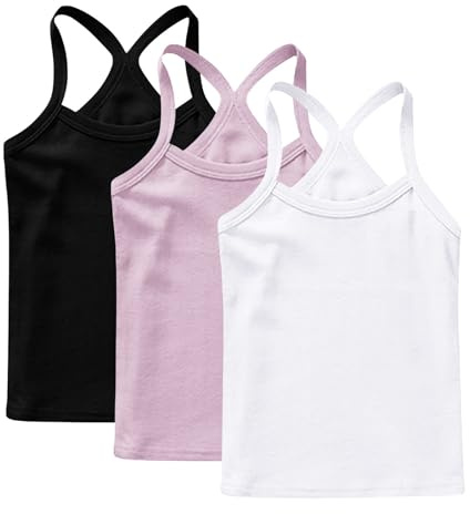 XINYUNZU 3er Pack Trägershirt Mädchen Baumwolle Cami Shirt Top Sommer Sport Tops Ärmellos Casual Trägertop Girls Unterhemd Einfarbig Freizeit Oberteile Mode Tanktop Unterhemden für Kinder 1-13 Jahre