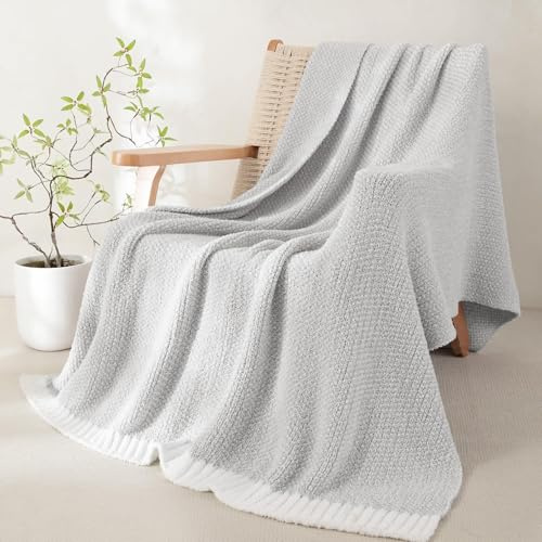 Whale Flotilla Manta Mullida de Punto con Patrón Bicolor 130 x 170 cm | Manta para Sofá y Cama, Cálida, Suave para Todas las Estaciones, Gris