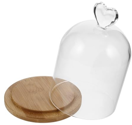 VALICLUD Klare Glasglocke mit Bambusboden Transparentes Display Dom für Duftkerzen und Trockenblumen Staubschutzhaube für Ewige Blumen Eleganter Glasdom für Wohnraumdekoration