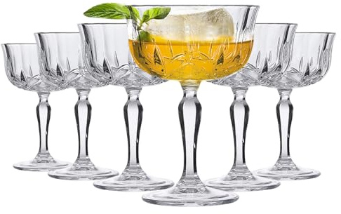 MYKAGS Verres à Cocktail en Cristal Rétro, Set de 6 Verres de 241ml pour Martini, Margarita et Espresso Martini, Boissons de Qualité Supérieure