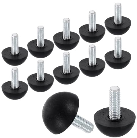 QUARKZMAN 12 stycken M6-gängade möbeltassar, 22 x 17 mm justerbara nivelleringsfötter, skruvbara möbeltassar för stol- och pallben, svart