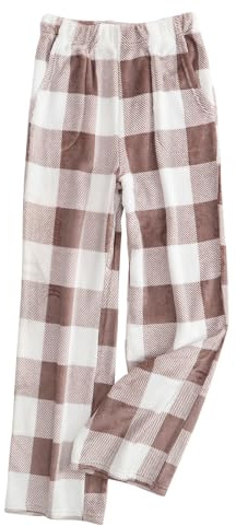 TOFOTL Pantalon de Grossesse Femme Grande Taille Pyjama Coton Large Polaire Pijamas Hiver Noel Couple Gaze Flanelle Pyjama a Carreaux Tenue D Intérieur Femme Marron M