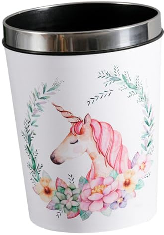 TOYZFRIENDY Unicorn Trash Can 12l Children’s Round Wastebasket Pressure Ring for Home Bedroom Bathroom Office Use