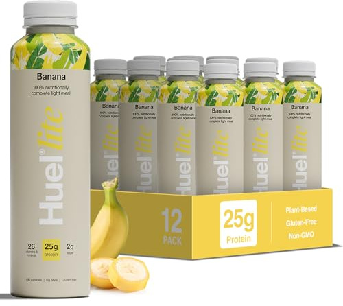 Huel Lite Ready to Drink, 12 x 500ml Bottles, 25g Banana Flavour Protein Shake, 190 Calories Meal Replacement Shake, Low Sugar, High Fibre, Vegan Protein Drinks with 26 Vitamins & Minerals