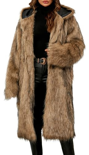 Generisch Winterjacke Damen Lange Kunst pelz Revers Fleecemantel Einfarbig Elegant Mantel Outdoor Plüschjacke Casual Wintermantel Faux Pelzmantel Flauschig Fur Übergangsjacke Cardigan