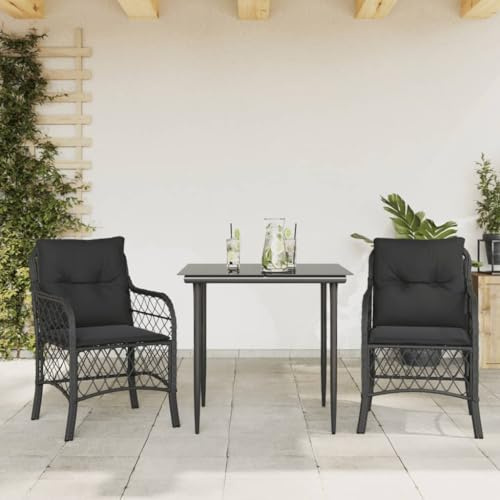 Ziaphsol Ensemble de bistro 3 pièces avec coussins en polyrotin noir résistant aux UV 80 x 80 x 74 cm Table de jardin, meubles de balcon, pour jardin, terrasse, extérieur