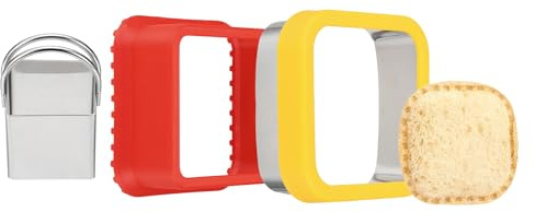 sourcing map Sandwich Cutter and Sealer with Handle, Cute Cookie Cutters, Sandwich Maker Bread Decruster Lunch Accessories Square Shape for Lunchbox DIY Cookie Lunch Bento Gift, Red/Yellow