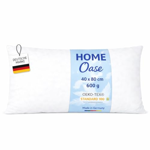 Home Oase Federkissen 40x80 cm (1er Set) - Kopfkissen mit 100% Federfüllung und Bezug aus Bauwmolle, Oeko-Tex Zertifiziert, perfekt für Allergiker und Kinder, 600 g Füllung
