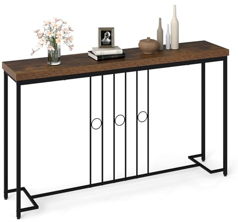COSTWAY Table Console, Table d'Entrée, Cadre Métallique en H, Plateau Spacieux, Style Industrielle, Console Meuble pour Petit Espace, Salon, Chambre, Entrée, Couloir, Marron Rustique, 140 x 30 x 81 cm