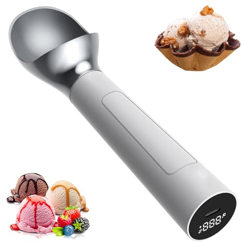 Cuillère à Glace Chauffante avec Induction Automatique, Cuillère Électrique USB, Température Réglable jusqu’à 50°C, Affichage LED, Rechargeable USB pour Usage Domestique et Commercial white