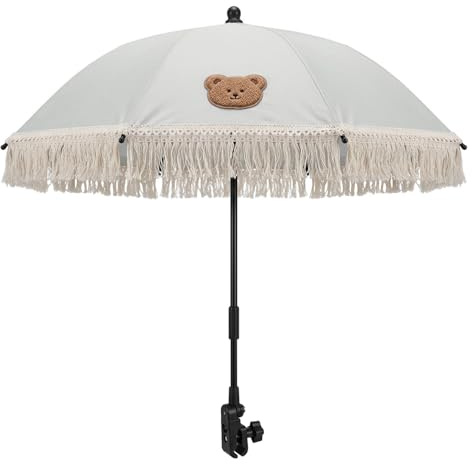 BeVistoso Paraguas para silla con abrazadera, parasol portátil para cochecito de bebé para caminar al aire libre, con encaje bordado de oso lindo