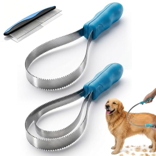 Pealeaf Cuchilla muda Doble Cara para Perros, Gatos y Caballos, rastrillo subpelo Acero Inoxidable con Mango Antideslizante, Elimina Pelo Suelto (2PCS-Mix)