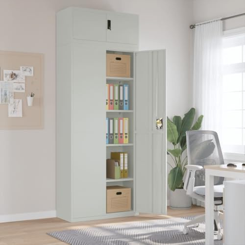 YunCangg Dokumentskåp ljusgrå av pulverlackerat stål 90 x 40 x 240 cm med 4 hyllor låsbart för kontor, förvaringsutrymme och ordning i arbetsrum, hall, källare, kök