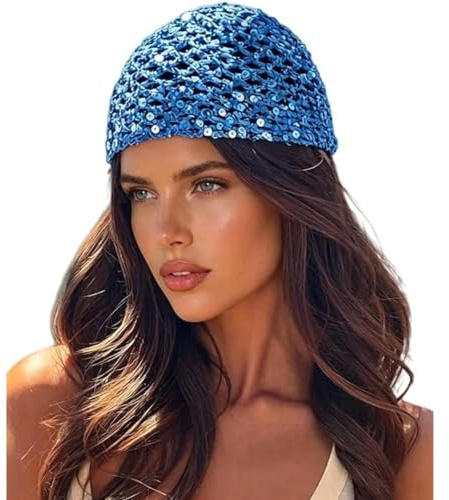 CocMouse Knitted Beanie for Women Ladies Skull Cap Sequins Hat Crochet Hat Hollow Out Hat for Y2k Daily Outfit Party Wear