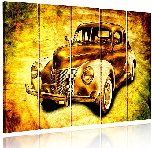 Feeby Frames, Leinwandbild, Bilder, Wand Bild - 5 Teile - Wandbilder, Kunstdruck XXL, Typ C, 140x300 cm, ALTER VW, VINTAGE, GELB, ORANGE