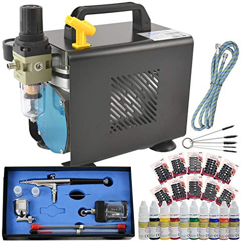 AirBrush Kit de manucure professionnel Airbrush Airbrush avec compresseur très silencieux/Airbrush universel double double action avec 3 buses + aiguilles + verre + tuyau à air comprimé