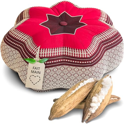 livasia coussin de méditation étoile grande taille - Ø 40x20cm - Coussin de yoga kapok, Pouf, Coussin de sol yoga zen méditation, Coussin zafu jardin balcon, Coussin d’assise fait main (Rouge Rubis)