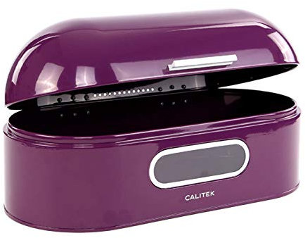 Calitek Retro Bread Bin Storage Box Round Top Kitchen Counter Loaf Pastries Baked Goods Container Coated Carbon Steel (Purple)