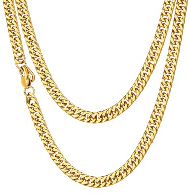 ChainsHouse Halskette Edelstahl Panzerkette für Herren Damen 5MM breit kubanische Halskette Cuban Kette Gold mit Geschenkebox enthält - 51cm