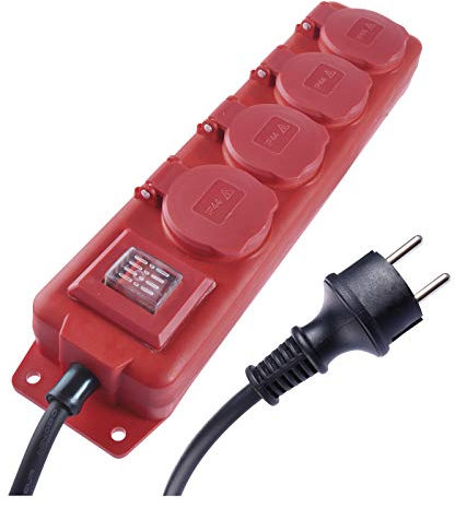 EMOS - 4-fach Steckdosenleiste 3m mit Schalter - 4 Schuko-Steckdosen 45° gedreht - wasserdicht - 250 V, 16 A, 3680 W - Gummi - H07RN-F3G 1,5 mm2 - erhöhter Berührungsschutz - IP44 für Außenbereich